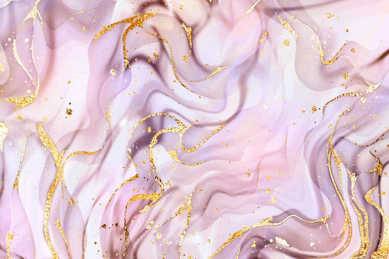 Pink Liquid Marble with Gold Waves and Splatter Wall Art Decor 100% Australian Made