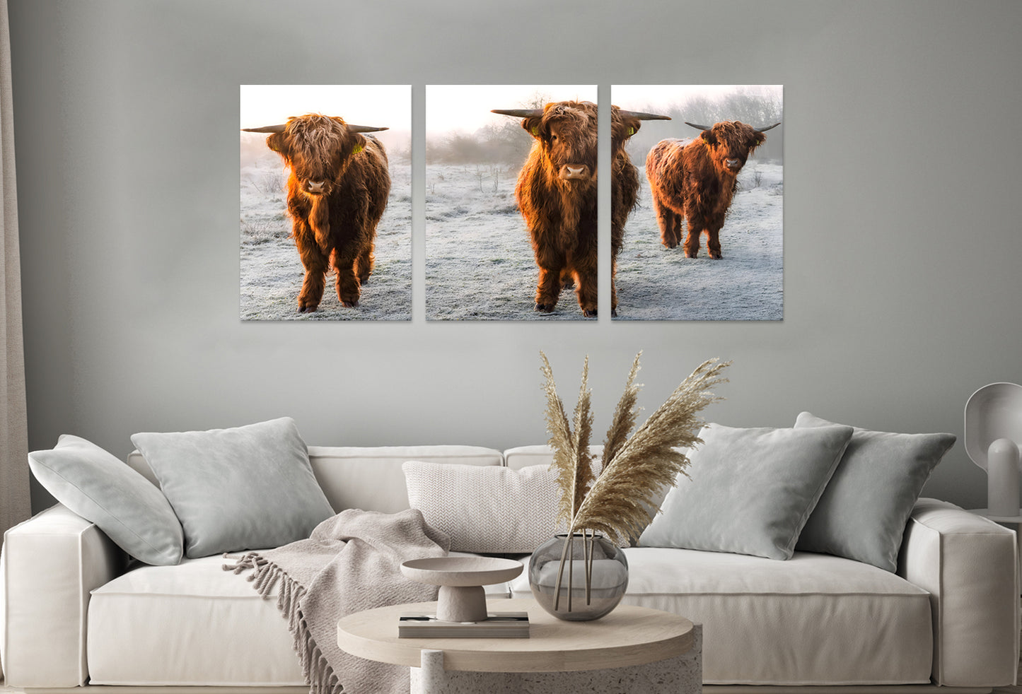 3pcs Highland Cow Photograph Vintage Design Wall Art Set Canvas Framed 40x60cm - High Quality Print 100% Australian Made Wall Canvas Ready to Hang