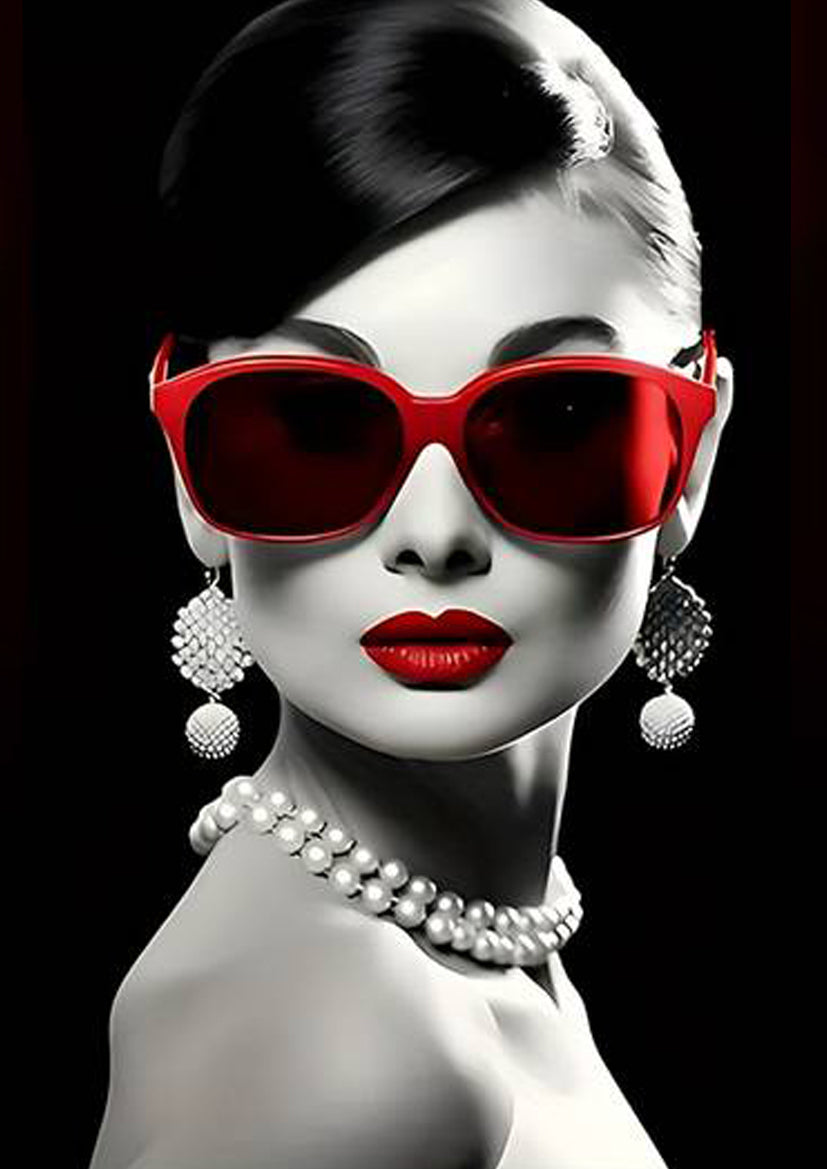 Black White Woman Red Fashion Glasses and Lips Fashion Home Decor Premium Quality Poster Print Choose Your Sizes