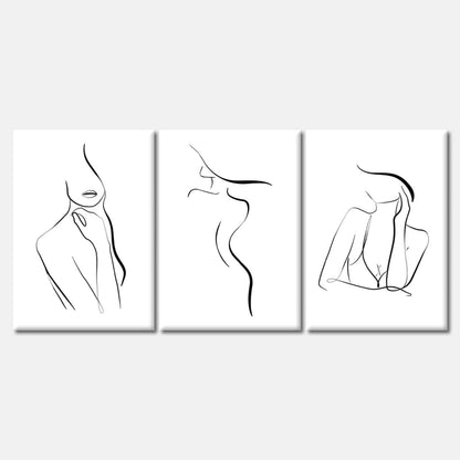 3 Set of Girl with Hat Line Art High Quality Print 100% Australian Made Wall Canvas Ready to Hang