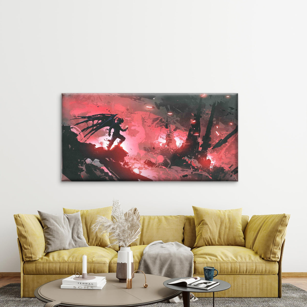 Devil Standing on Ruin Wall Art Canvas Office Home Room Framed 120x60cm