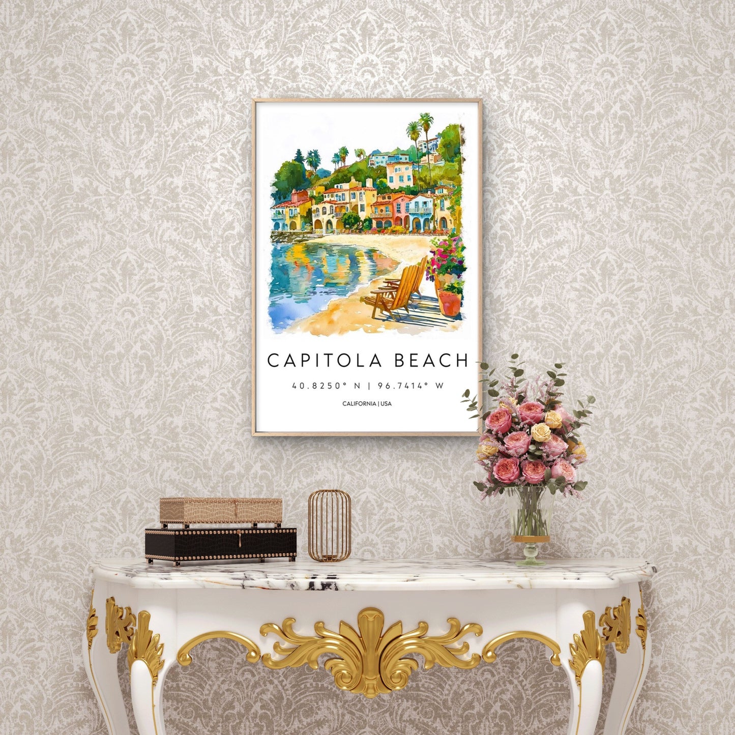 Colorful Capitola Beach California Coastal Scene Travel Poster Print Wall Art