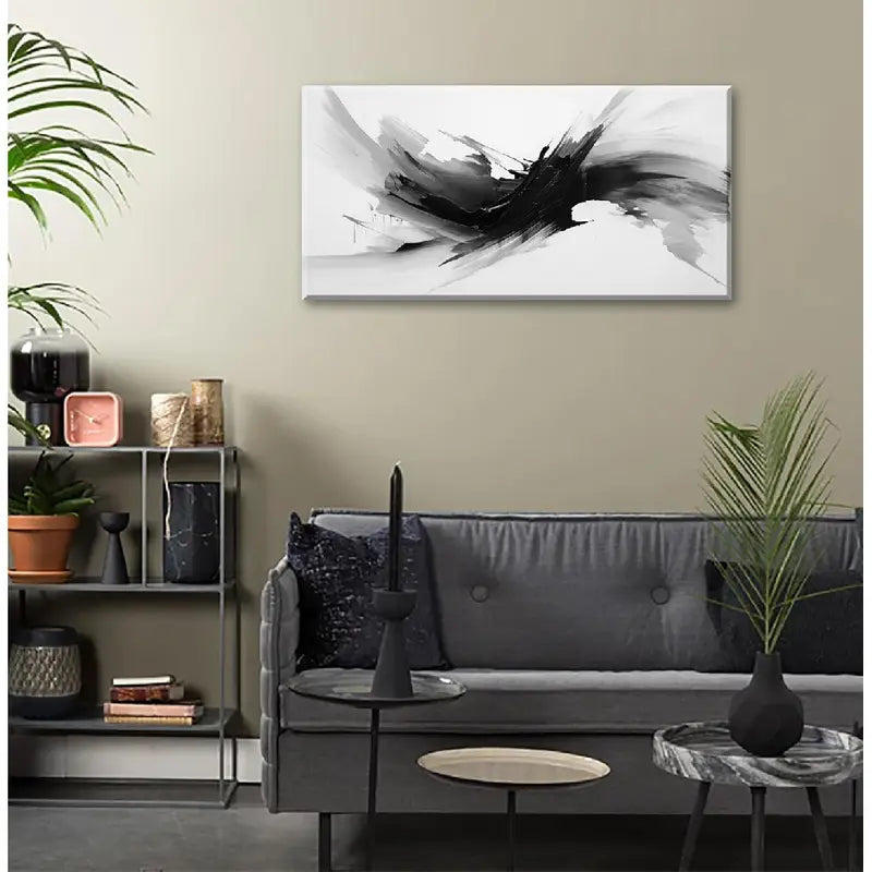 White Abstract Graffiti Brush Strokes Wall Art canvas office home room framed 120x60cm