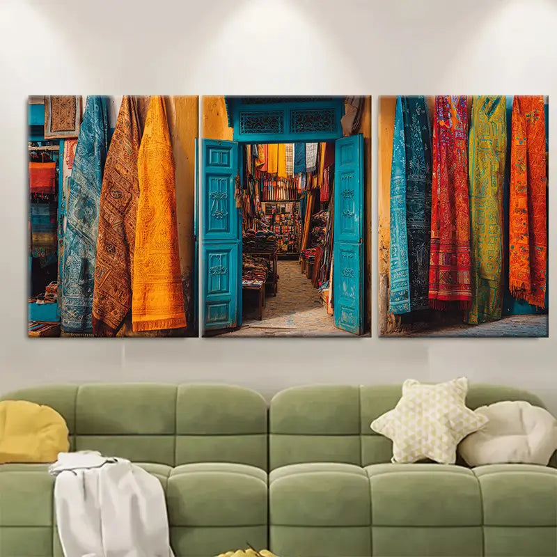 3pcs Fez Morocco Colorful Medina Wall Art Set Canvas Framed 60x90cm - High Quality Print 100% Australian Made Wall Canvas Ready to Hang