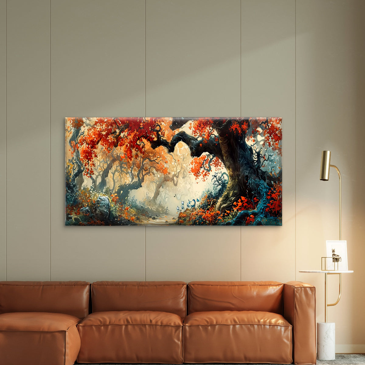 Gnarled Tree Forest Abstract Wall Art Canvas Office Home Room Framed 120x60cm