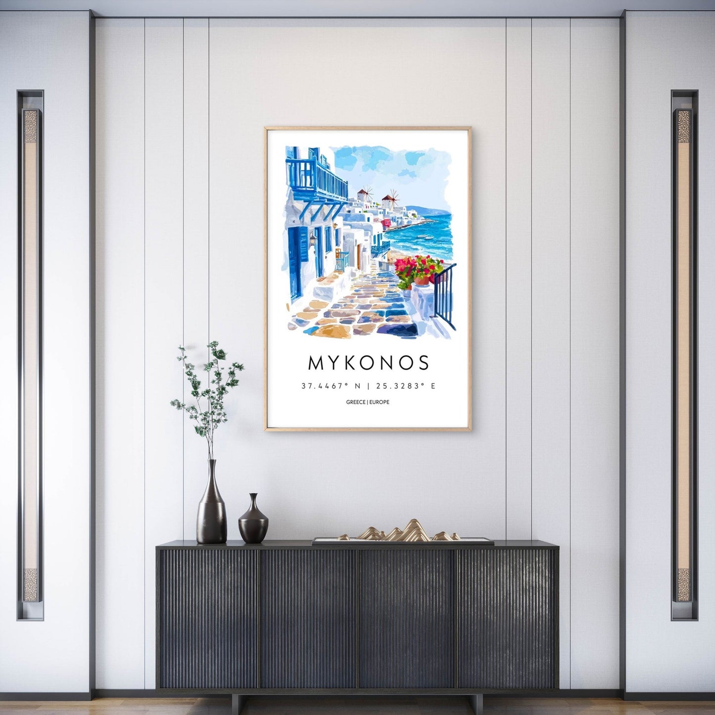 Greek Island Mykonos Coastal Village View Travel Poster Print Wall Art