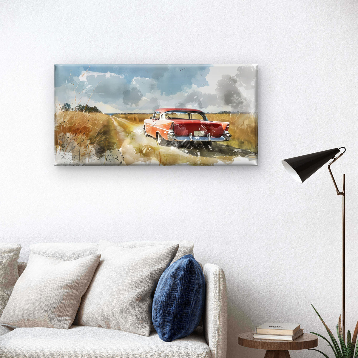 Vintage Red Classic Car Wall Art Canvas Office Home Room Framed 120x60cm