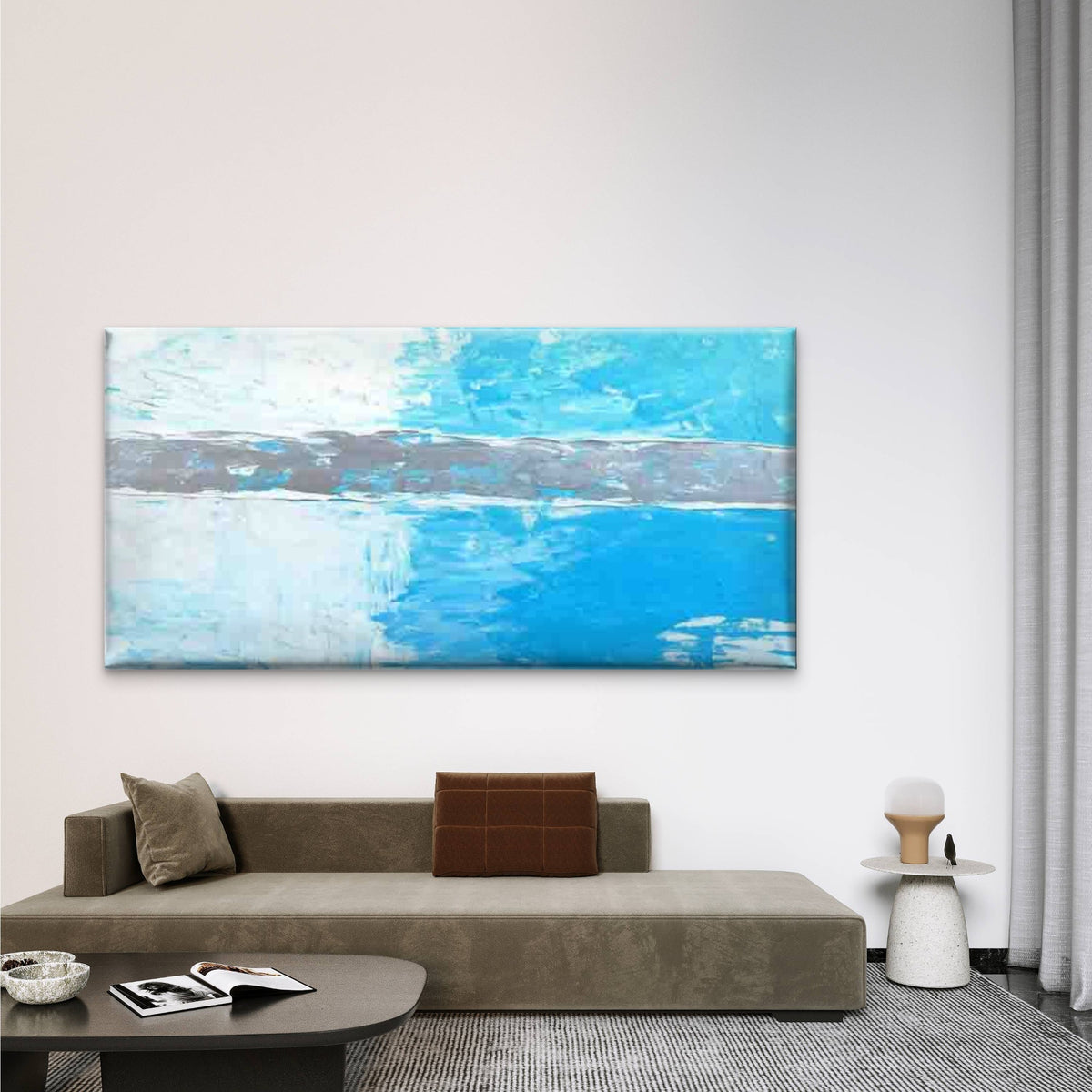 Abstract Blue And White Texture Wall Art Canvas Office Home Room Framed 120x60cm