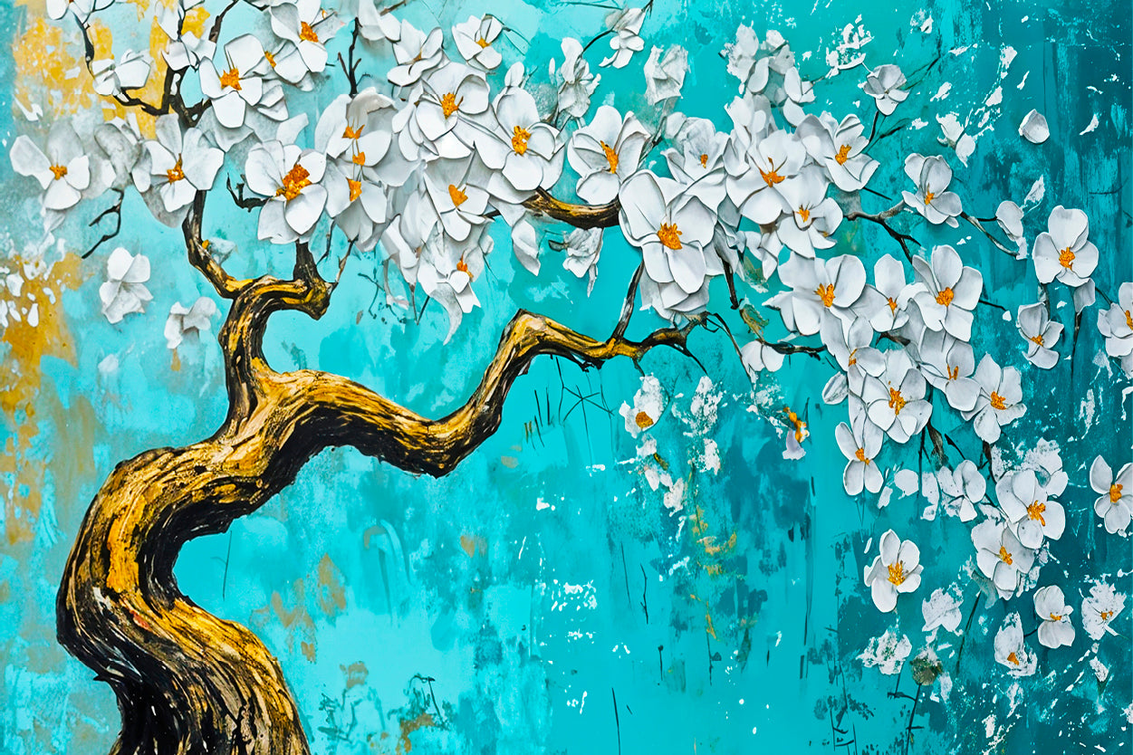 Blue White Tree Painting Wall Art Decor 100% Australian Made