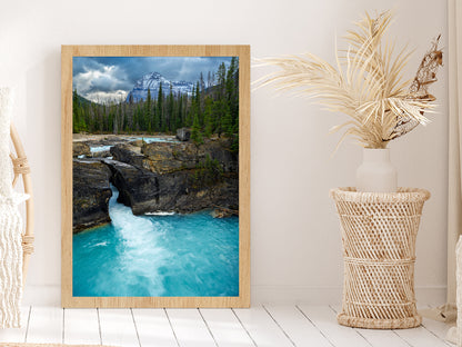 River Flows Down From Mountains Glass Framed Wall Art, Ready to Hang Quality Print Without White Border Oak