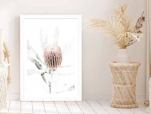 Gum Flower with Leaves Closeup Faded Photograph Glass Framed Wall Art, Ready to Hang Quality Print With White Border White