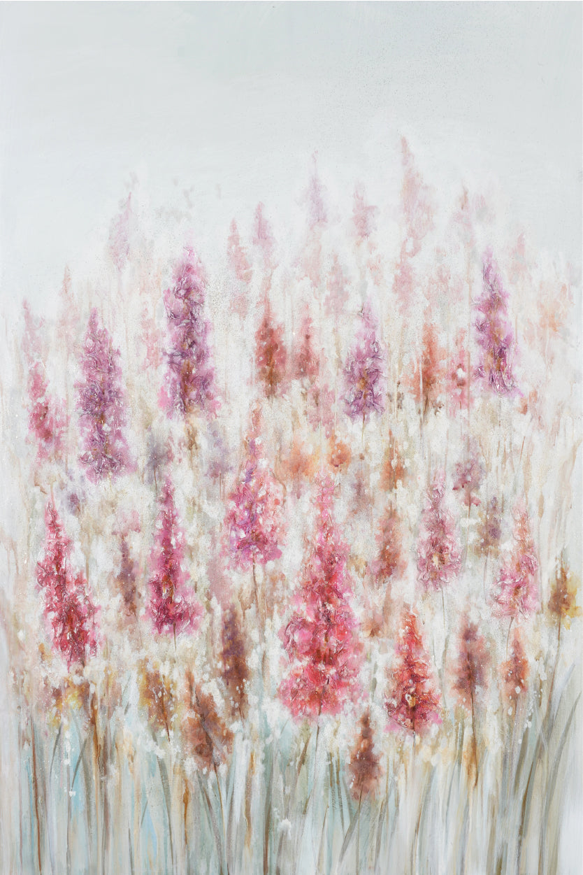 Neutral Pink Purple Wildflower Field Meadow 60x90cm Metal Print Ready to Hang