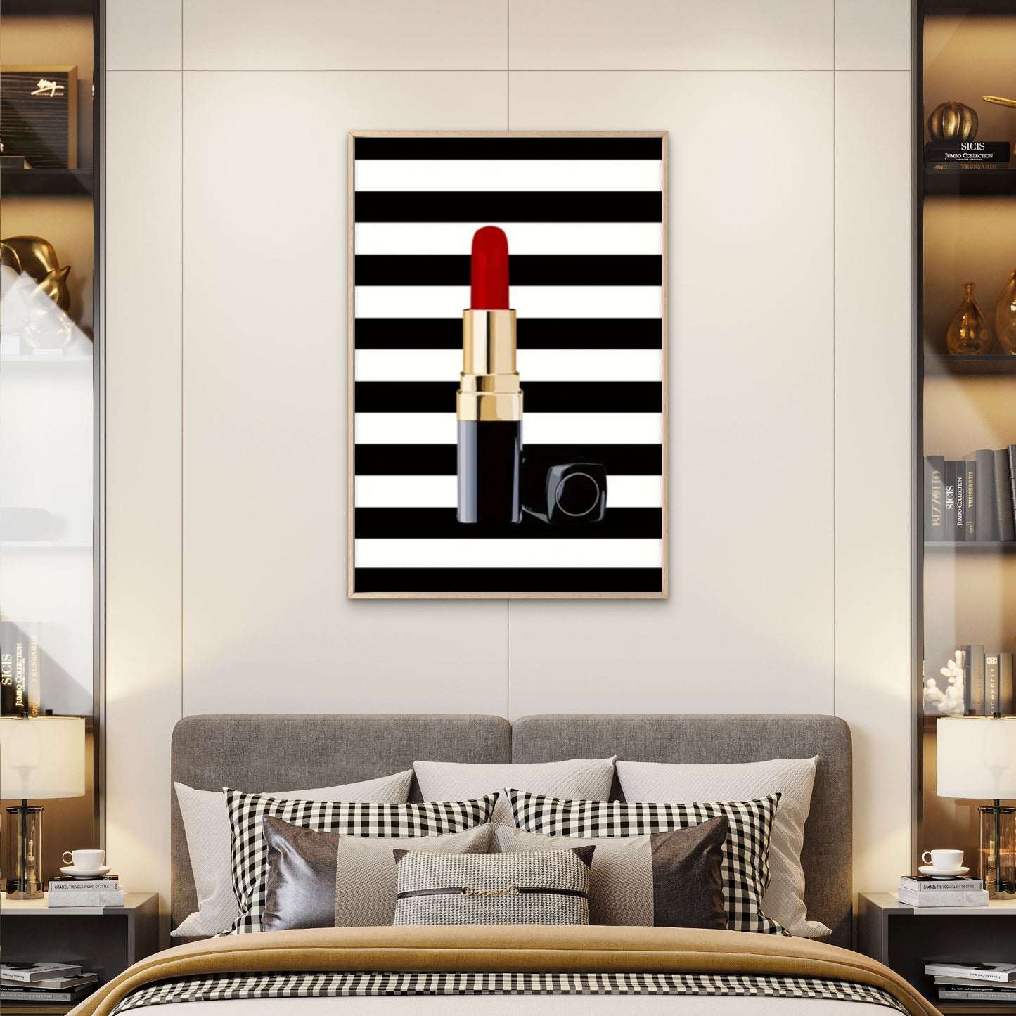 Red Lipstick with Black and White Stripes Art Fashion Home Decor Premium Quality Poster Print Choose Your Sizes