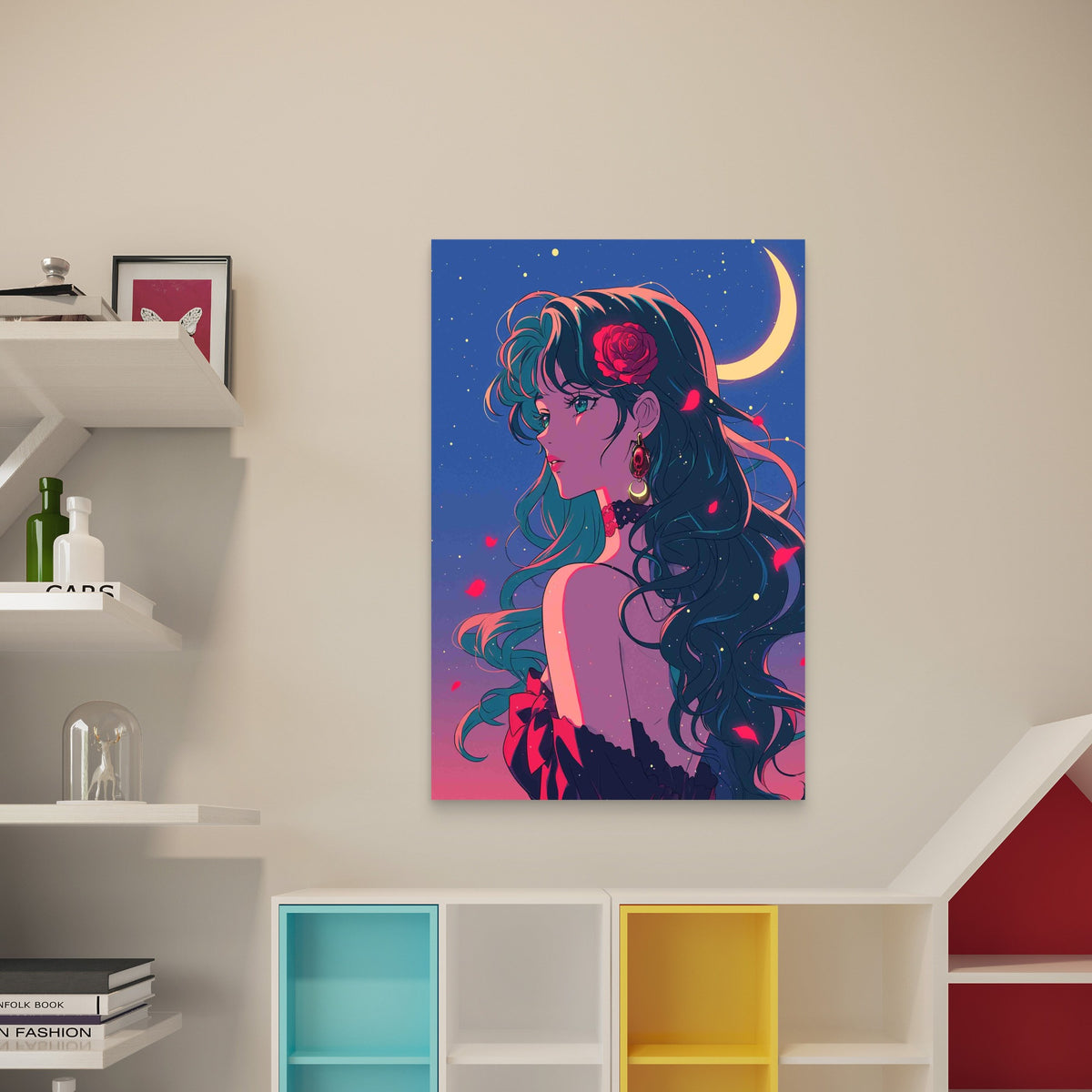 Anime Style Illustration Rose 40x60cm Metal Print Ready to Hang