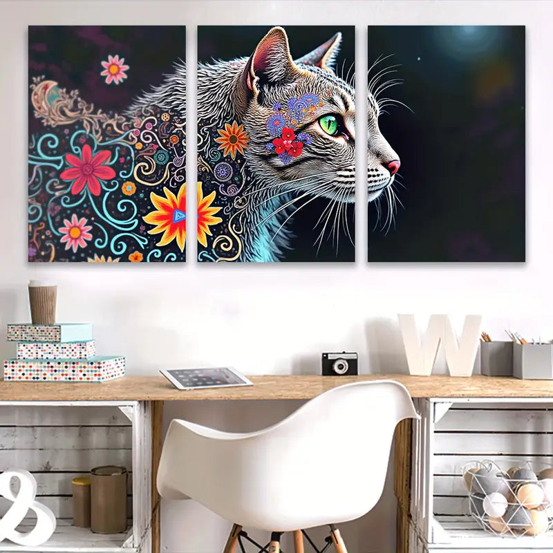 3pcs Cute Cat Modern Minimal Art Design Wall Art Set Canvas Framed 50x70cm - High Quality Print 100% Australian Made Wall Canvas Ready to Hang