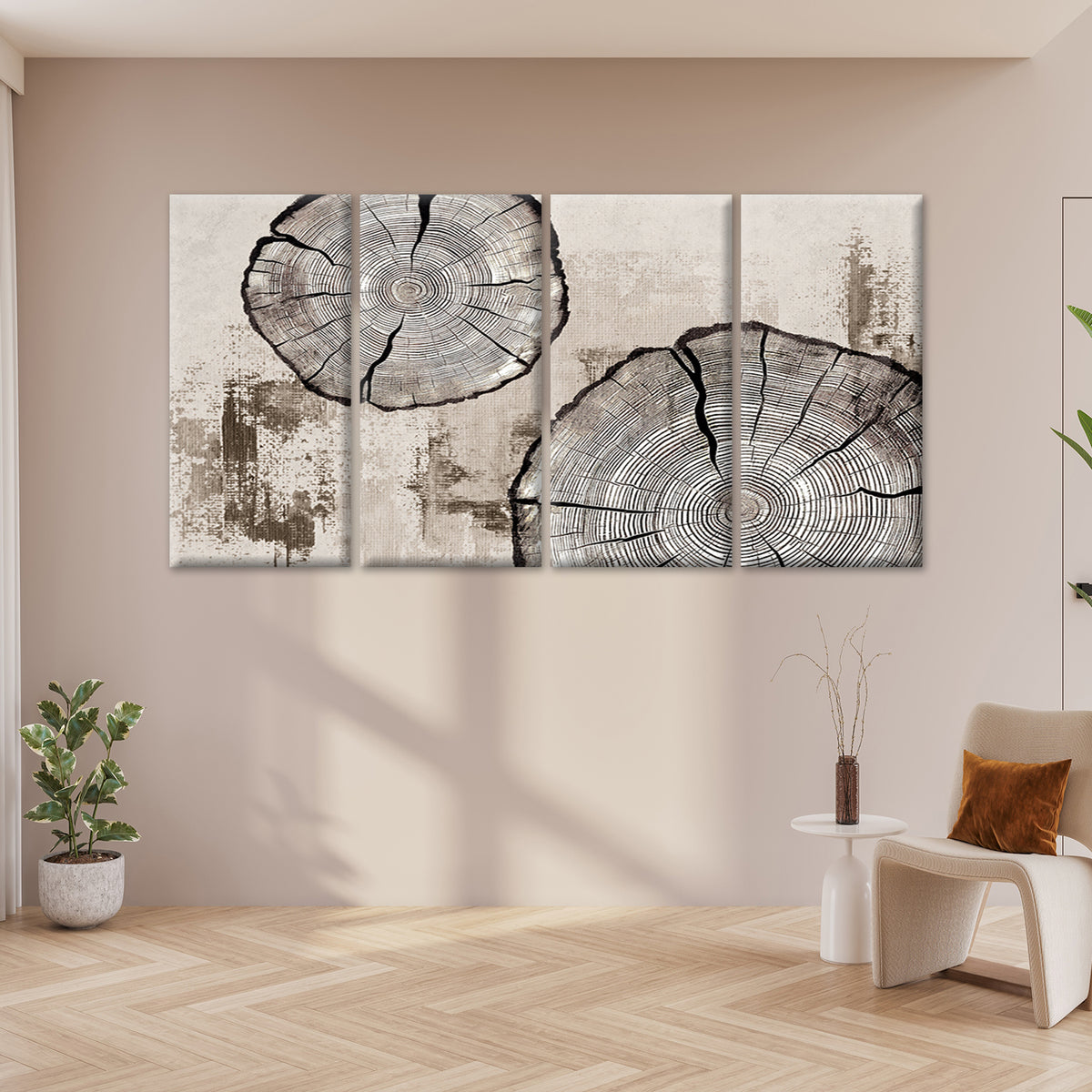 4pcs Vintage Tree Annual Ring Wood Slice Art Wall Art Canvas Framed 45x80cm - High Quality Print 100% Australian Made Wall Canvas Ready to Hang