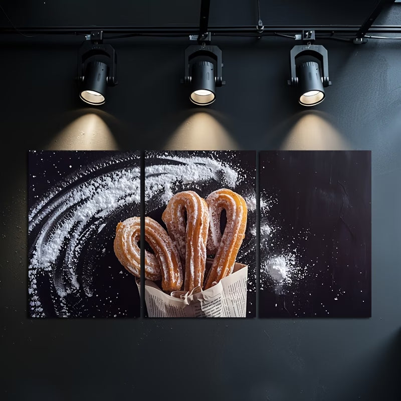3pcs Churros with Sugar Dust Wall Art Set Canvas Framed 60x90cm - High Quality Print 100% Australian Made Wall Canvas Ready to Hang