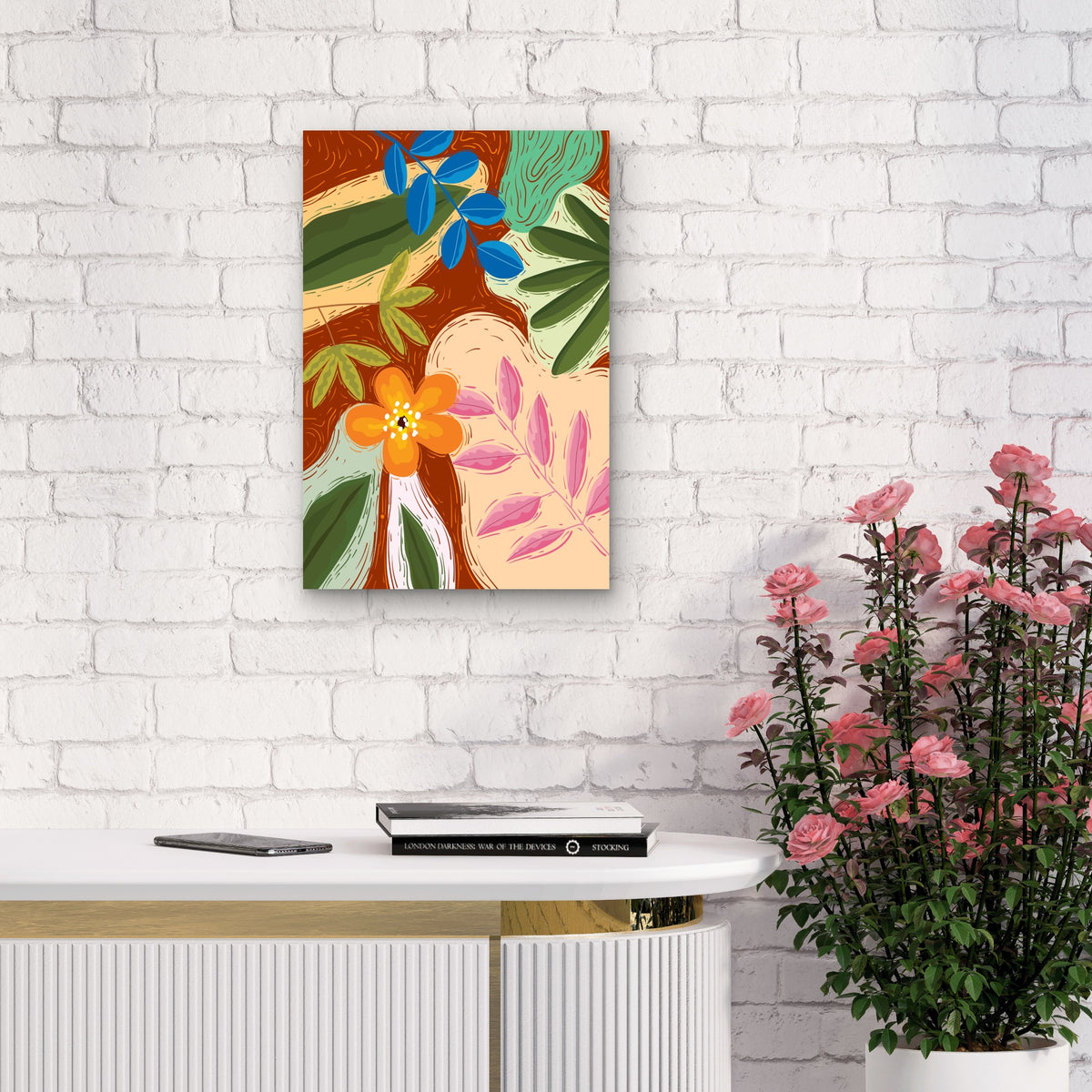 Modern Abstract Boho Floral Illustration 60x90cm Metal Print Ready to Hang