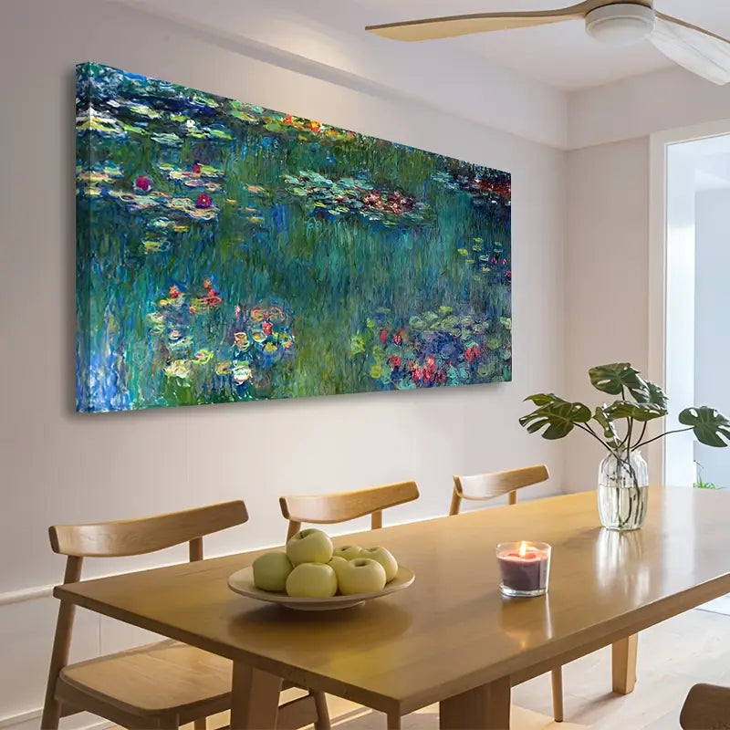 Green Garden Water Lilies Wall Art canvas office home room framed 120x60cm
