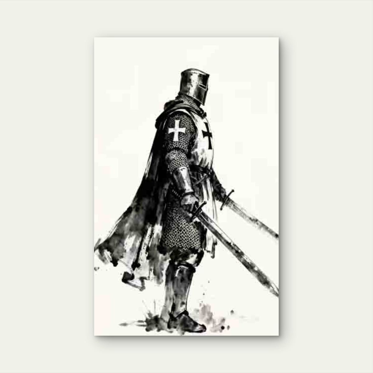 Medieval Knight Holding Sword Metal Print Ready to Hang