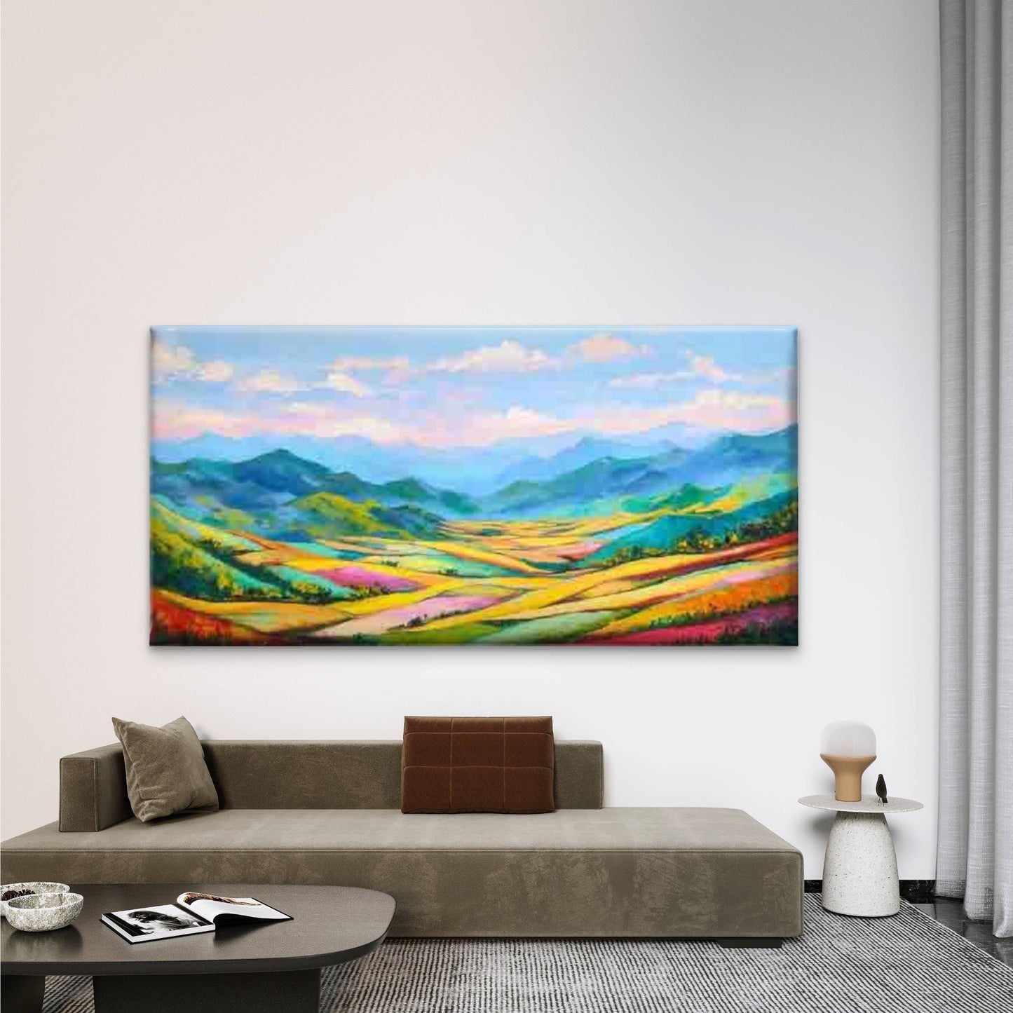 Vibrant Mountain Landscape Wall Art Canvas Office Home Room Framed 120x60cm