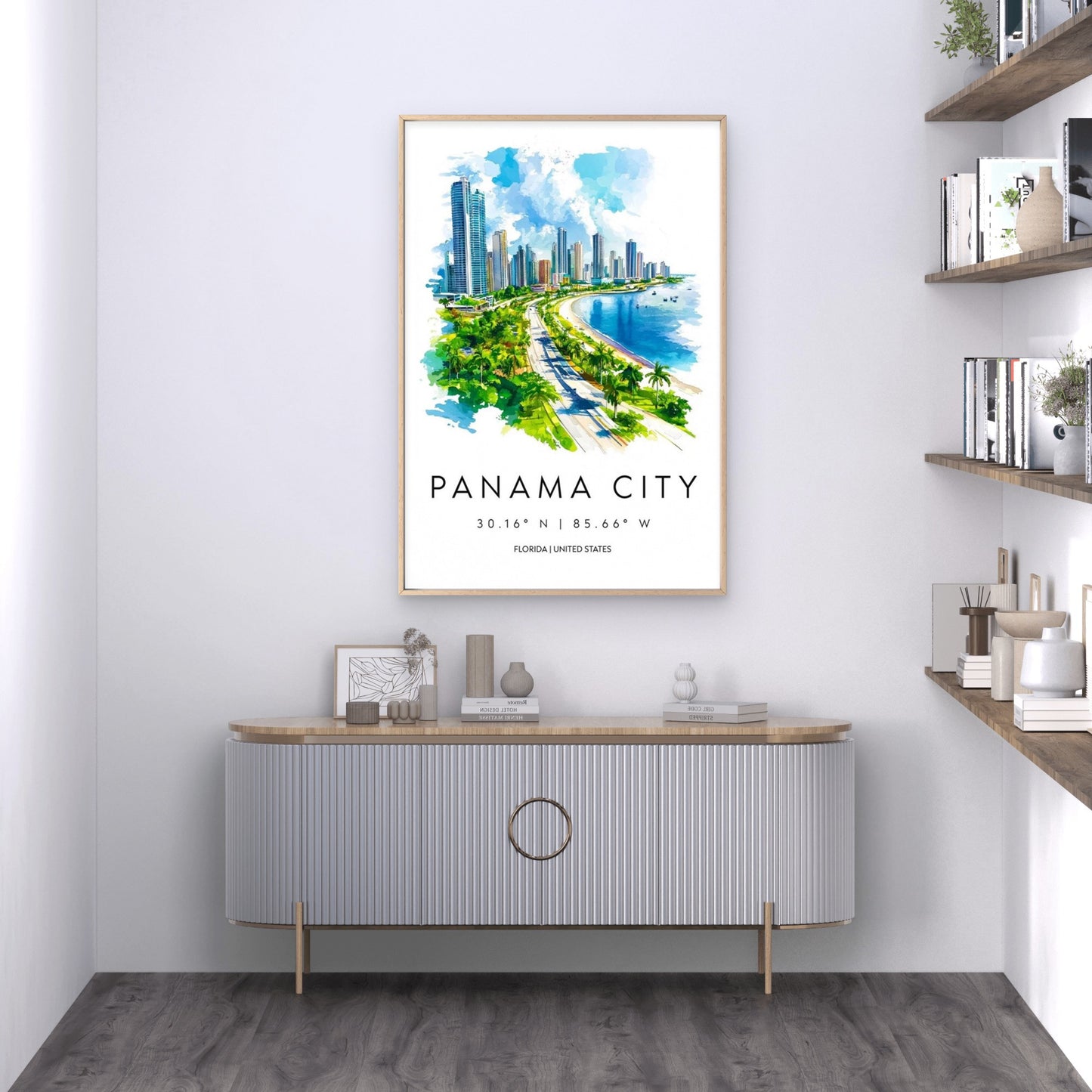 Panama City Florida Coastal Skyline View Travel Poster Print Wall Art
