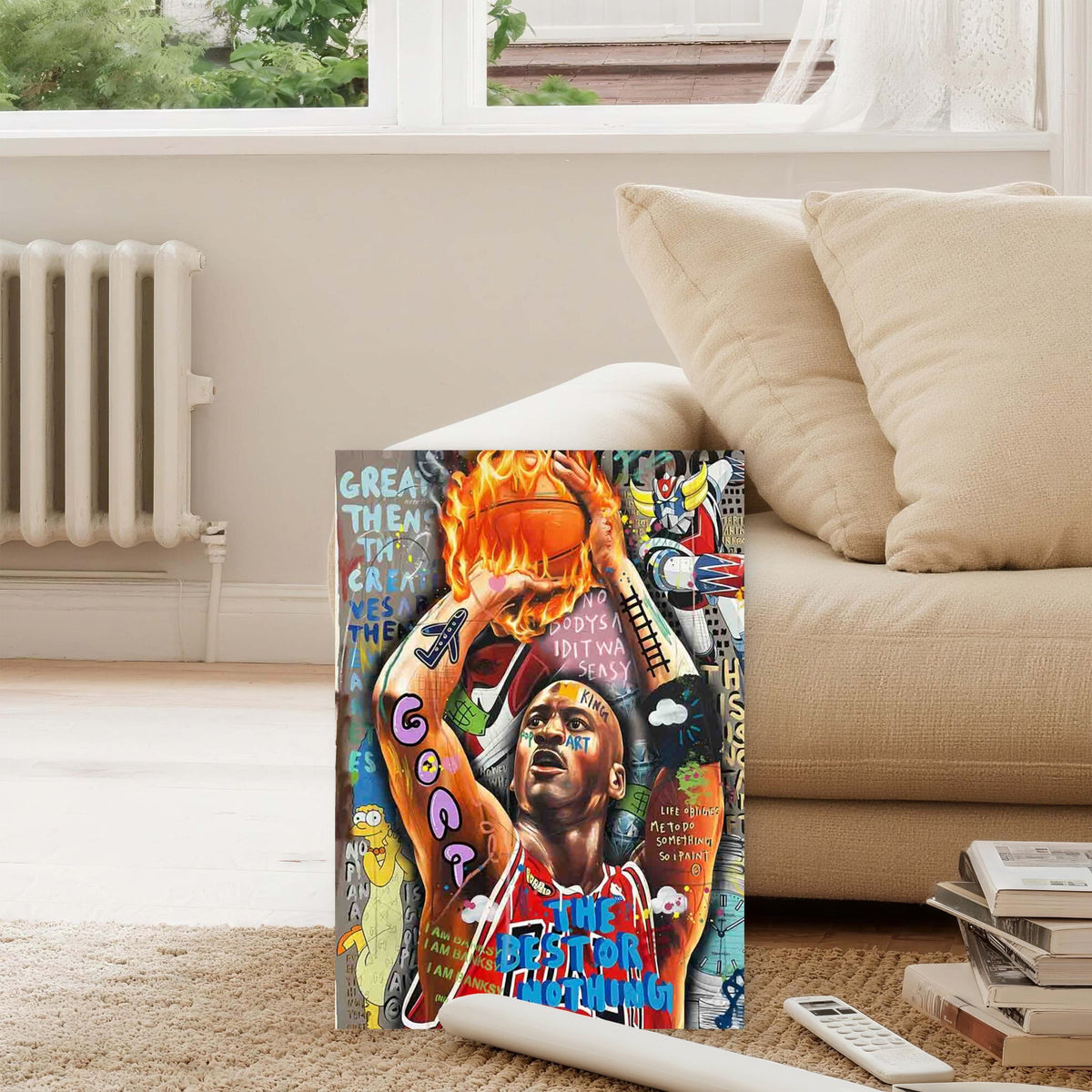 Graffiti Basketball Player Dunking Ball 40x60cm Metal Print Ready to Hang