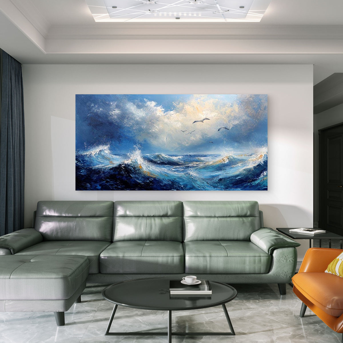 Ocean Waves And Seagulls Wall Art Canvas Office Home Room Framed 120x60cm