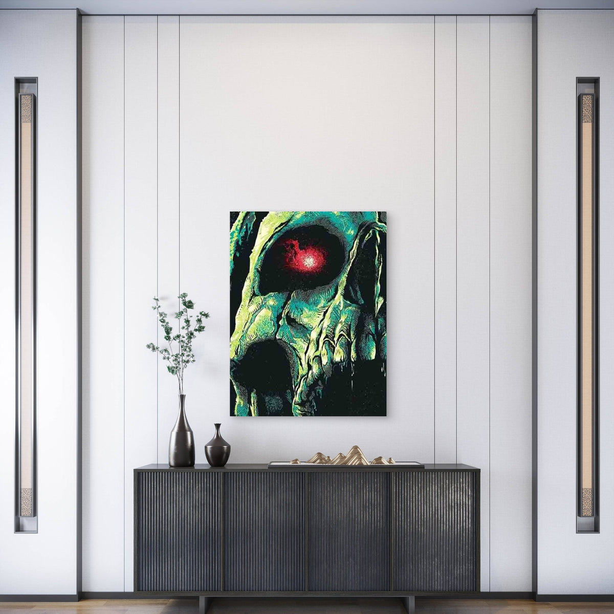 Skull with Red Eyes Metal Print Ready to Hang