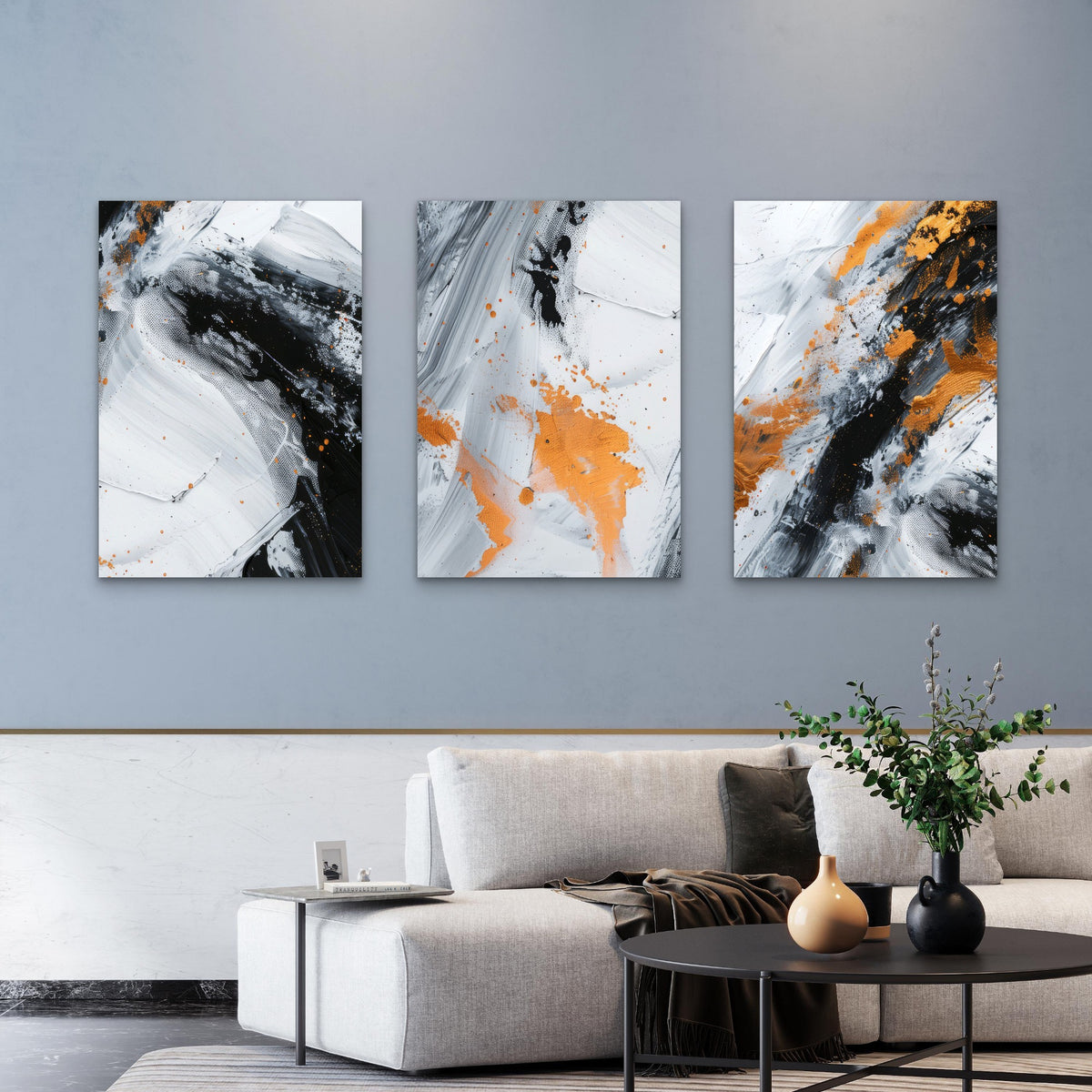 3pcs Modern Black and White Abstract Painting Wall Art Set Canvas Framed 60x90cm - High Quality Print 100% Australian Made Wall Canvas Ready to Hang