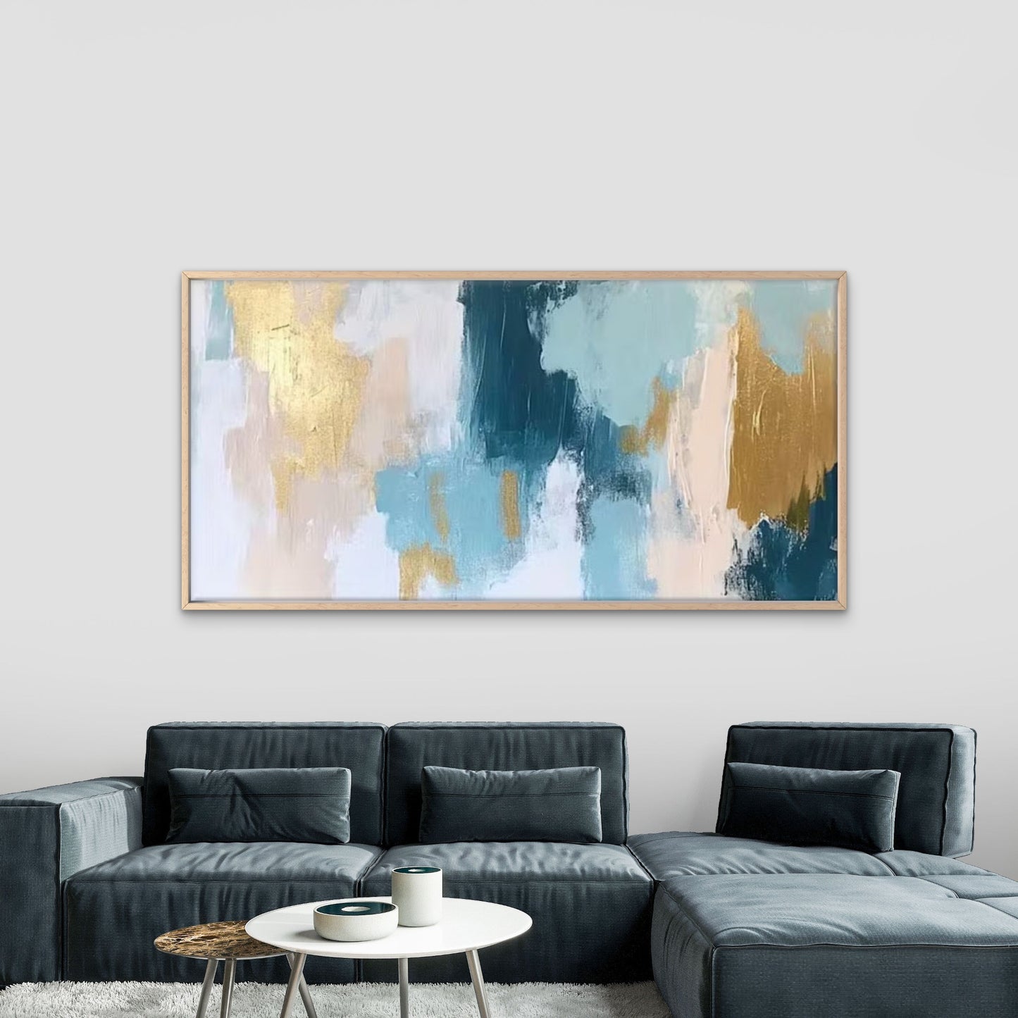 Oceanic Gold Reflections Wall Art Canvas Office Home Room Framed 120x60cm