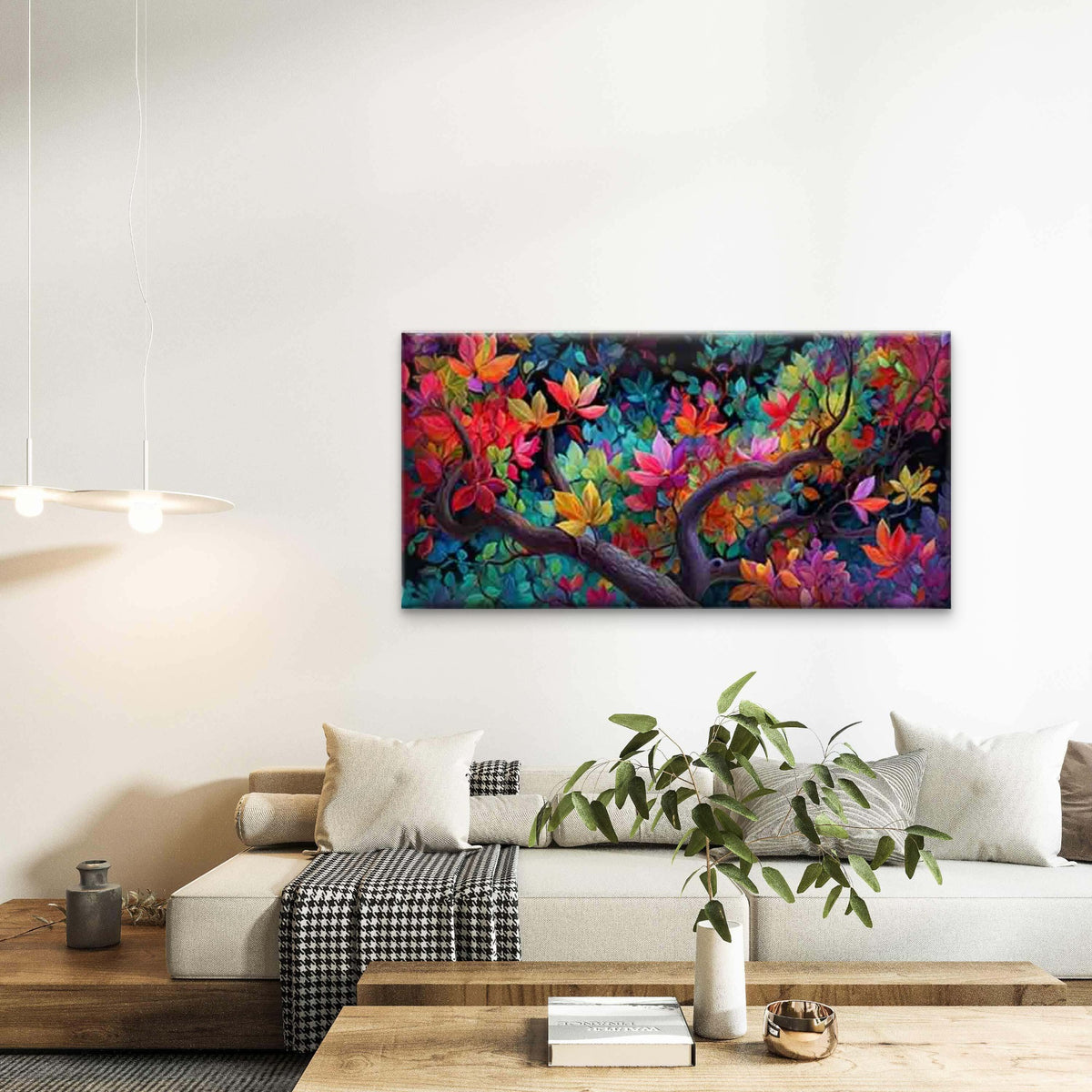 Vibrant Flowers And Branches Wall Art Canvas Office Home Room Framed 120x60cm