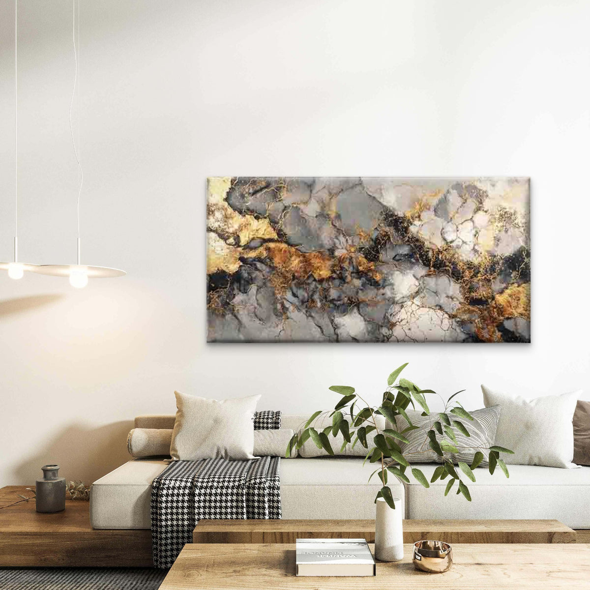 Dark Marble & Gold Abstract Wall Art Canvas Office Home Room Framed 120x60cm