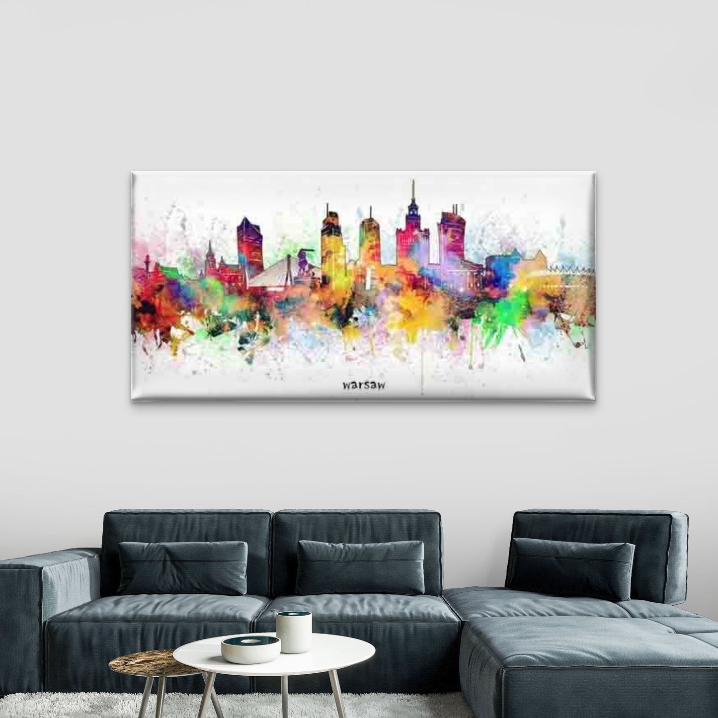 Watercolor Warsaw City Skyline Wall Art Canvas Office Home Room Framed 120x60cm