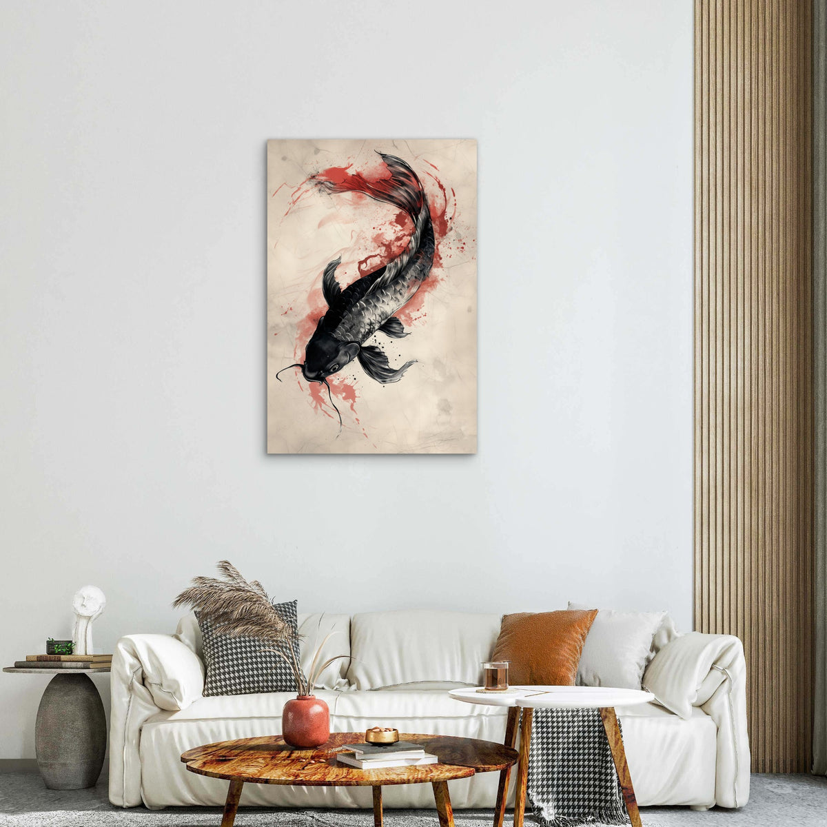 Sumi-e Black Koi Illustration 40x60cm Metal Print Ready to Hang