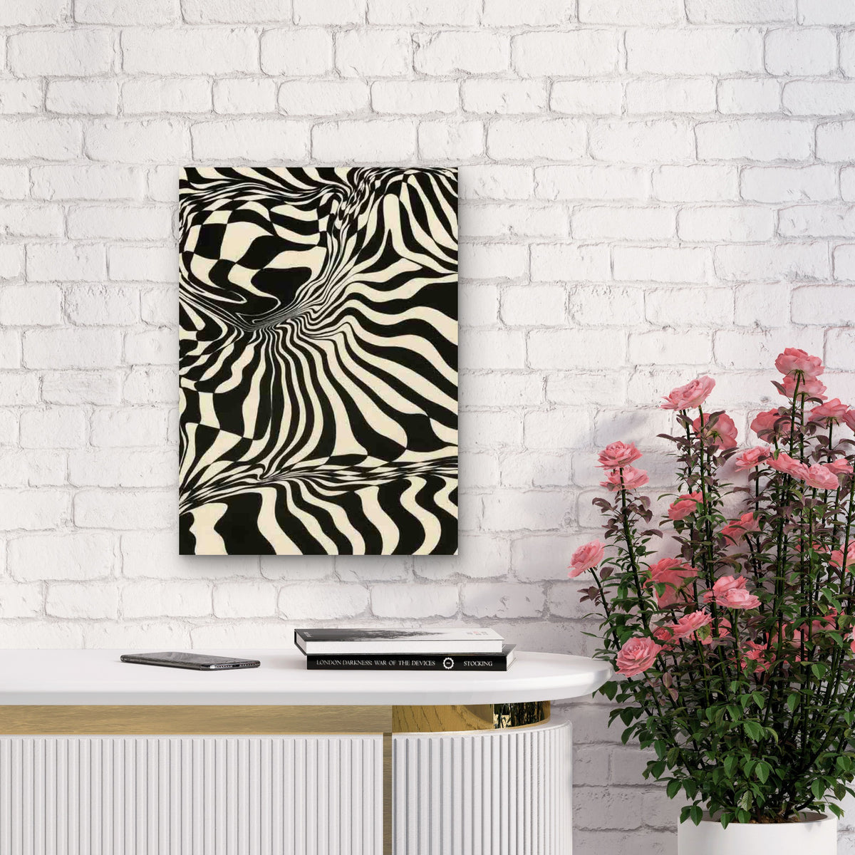 Abstract Black White Wave Metal Print Ready to Hang