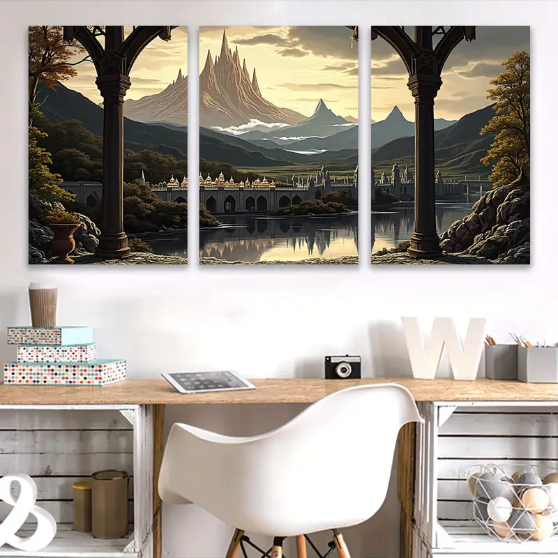 3pcs Majestic Mountain Lake Scenic Landscape Wall Art Set Canvas Framed 60x90cm - High Quality Print 100% Australian Made Wall Canvas Ready to Hang