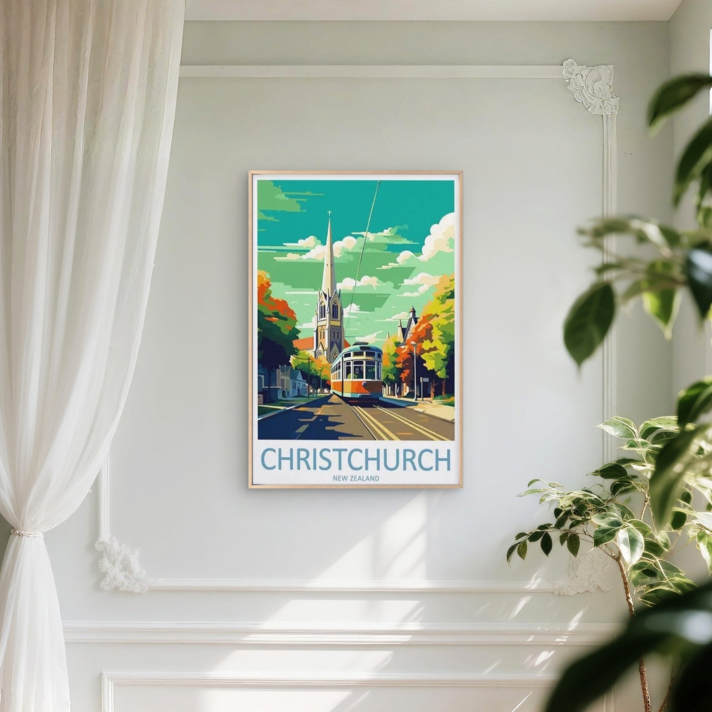 Colorful Autumn Trees Christchurch New Zealand Travel Poster Print Wall Art