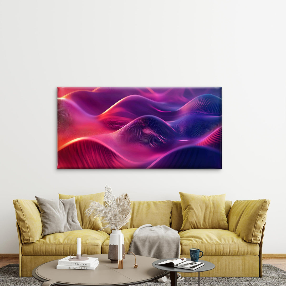 Neon Waves in 3D Abstract Wall Art Canvas Office Home Room Framed 120x60cm
