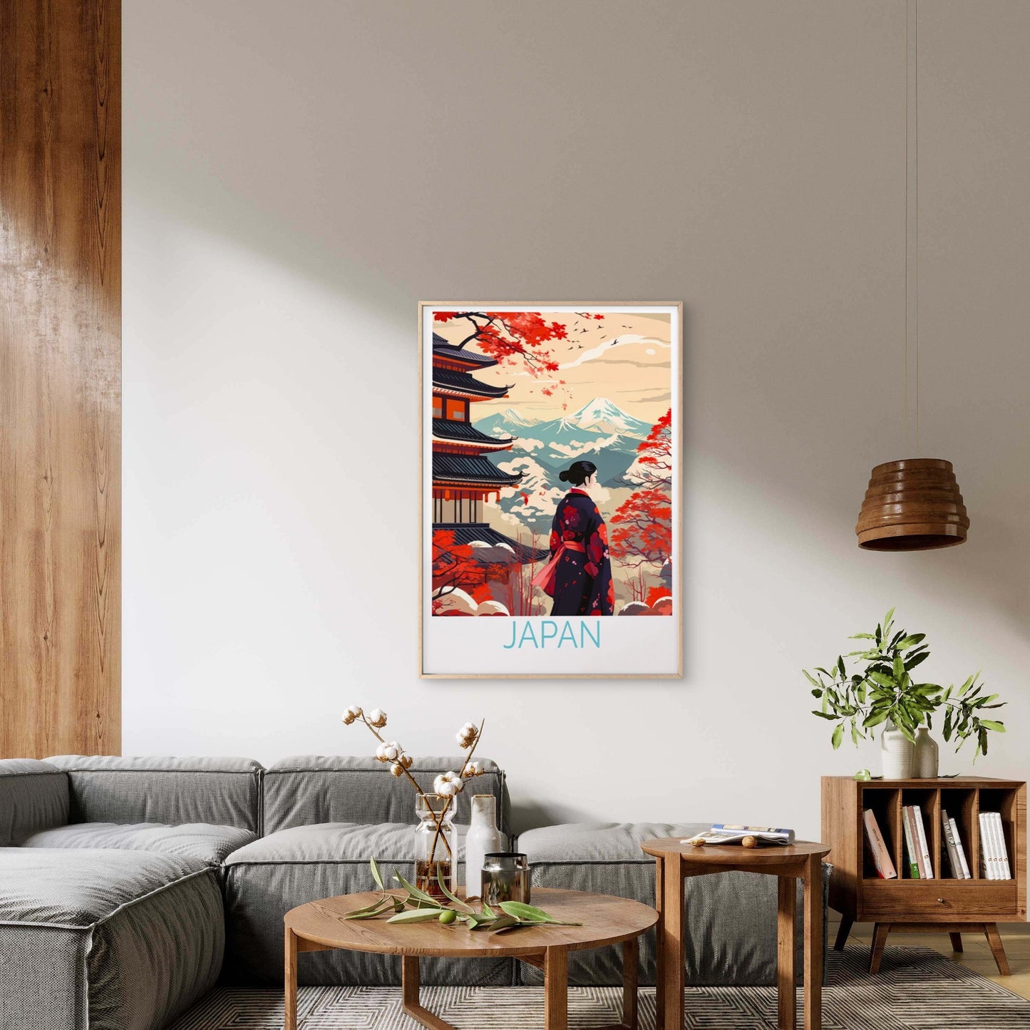 Japan, Japanese Women in Kimono & Sakura Travel Poster Print Wall Art