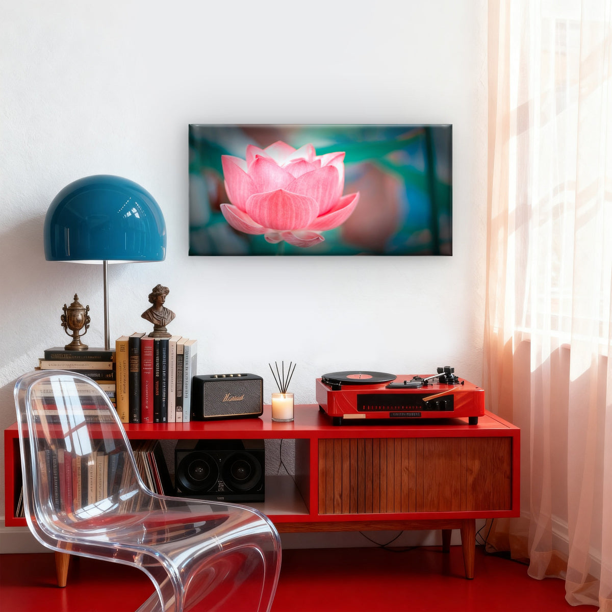 Pink Sacred Lotus Flower Wall Art Canvas Office Home Room Framed 120x60cm