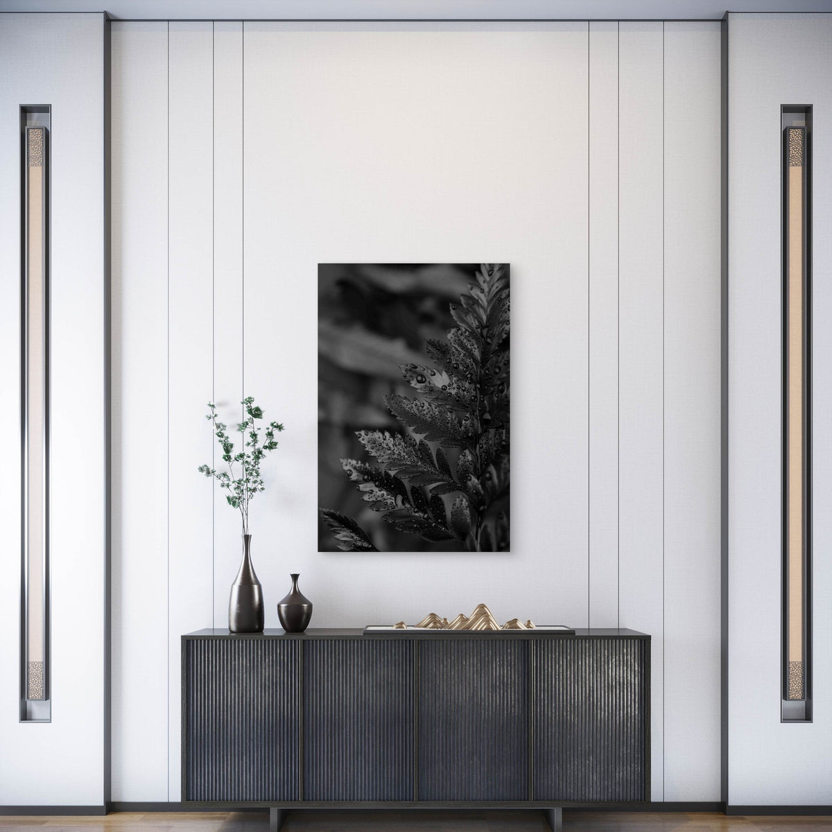 Black Background with Leaves and Vegetation Metal Print Ready to Hang