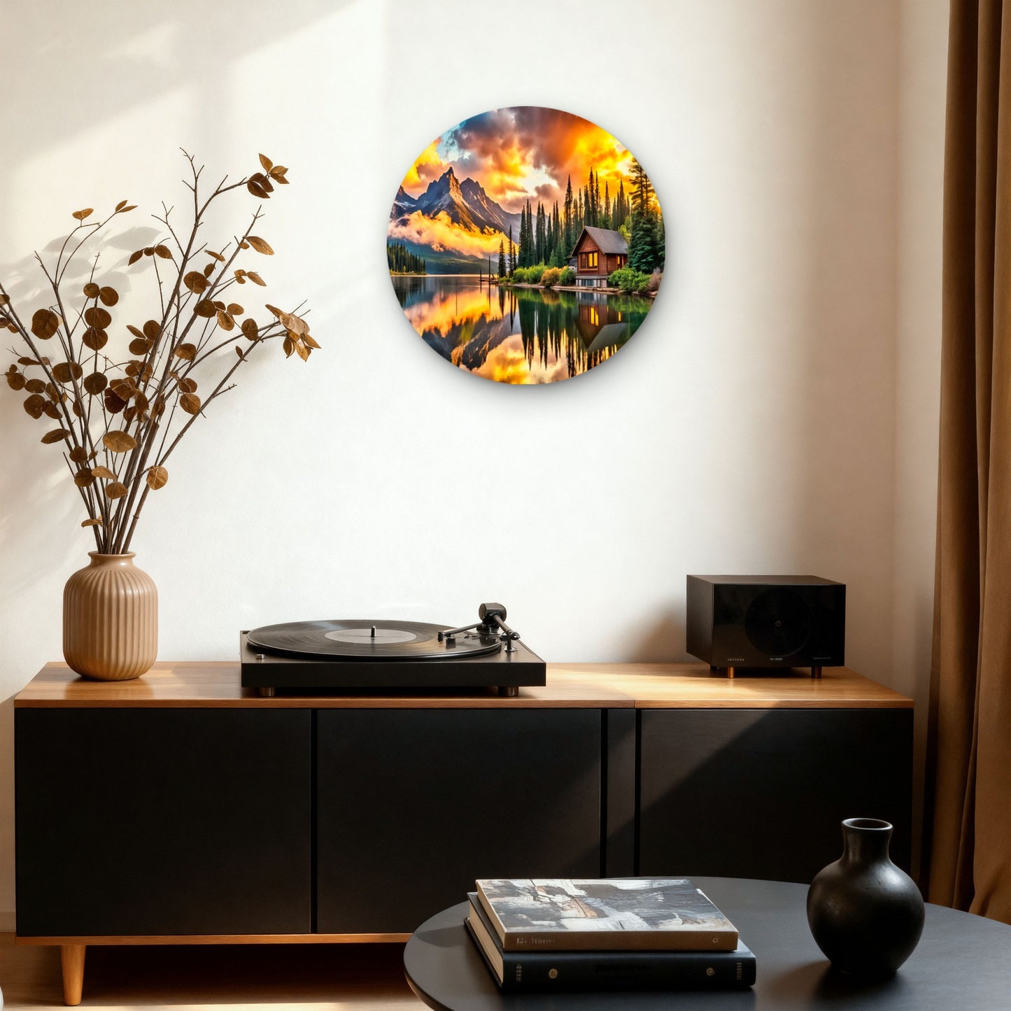 Golden Hour Sky Lake Wooden House Acrylic Glass Rounded Print Tempered Glass Wall Art 100% Made in Australia Ready to Hang