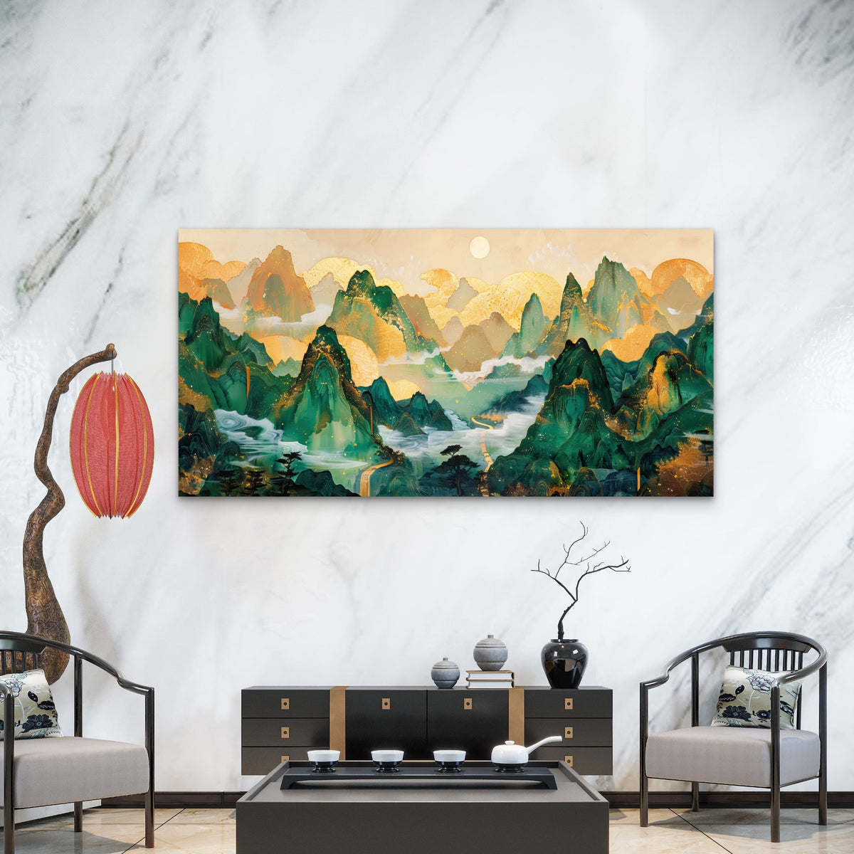 Infinite Jade Mountain Range Wall Art Canvas Office Home Room Framed 120x60cm