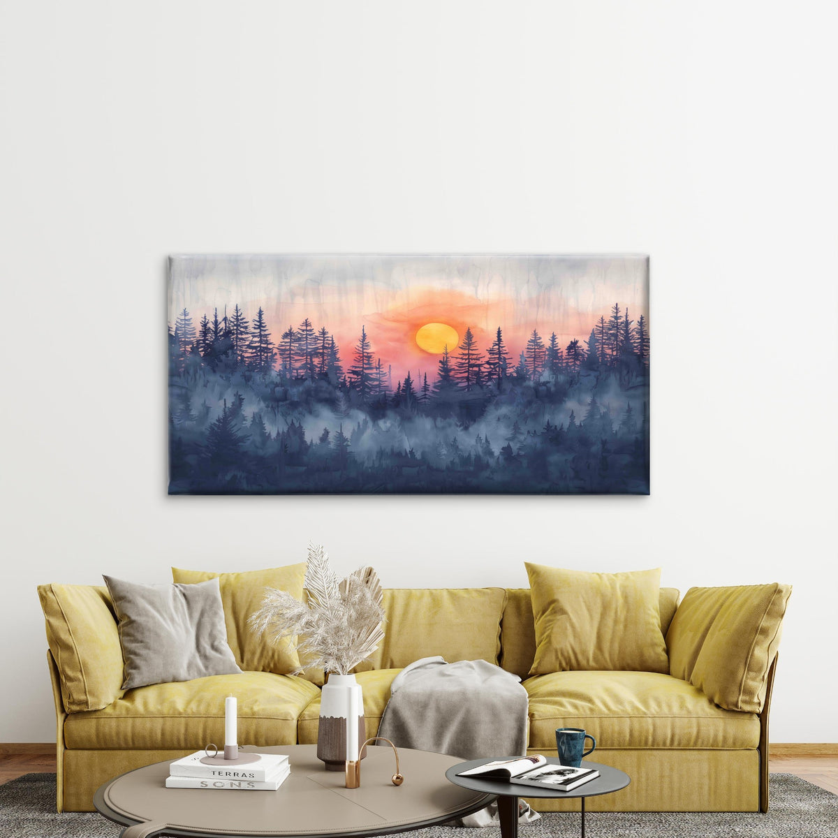 Misty Forest at Sunset Wall Art Canvas Office Home Room Framed 120x60cm