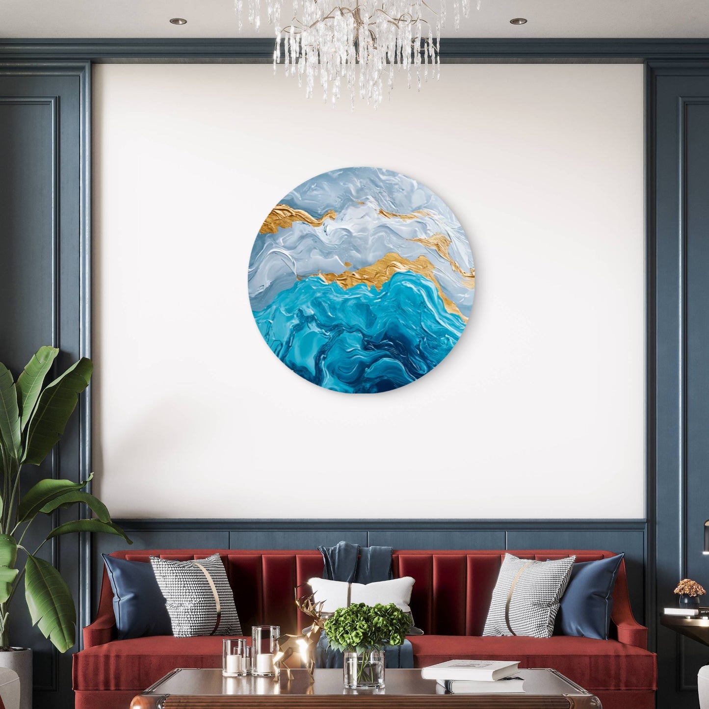 Blue Shaded Abstract Design Acrylic Glass Rounded Print Tempered Glass Wall Art 100% Made in Australia Ready to Hang