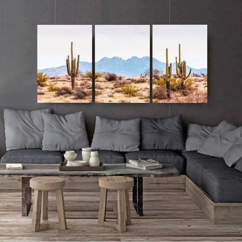 3pcs Arizona Desert Cactus Landscape Wall Art Set Canvas Framed 50x70cm - High Quality Print 100% Australian Made Wall Canvas Ready to Hang