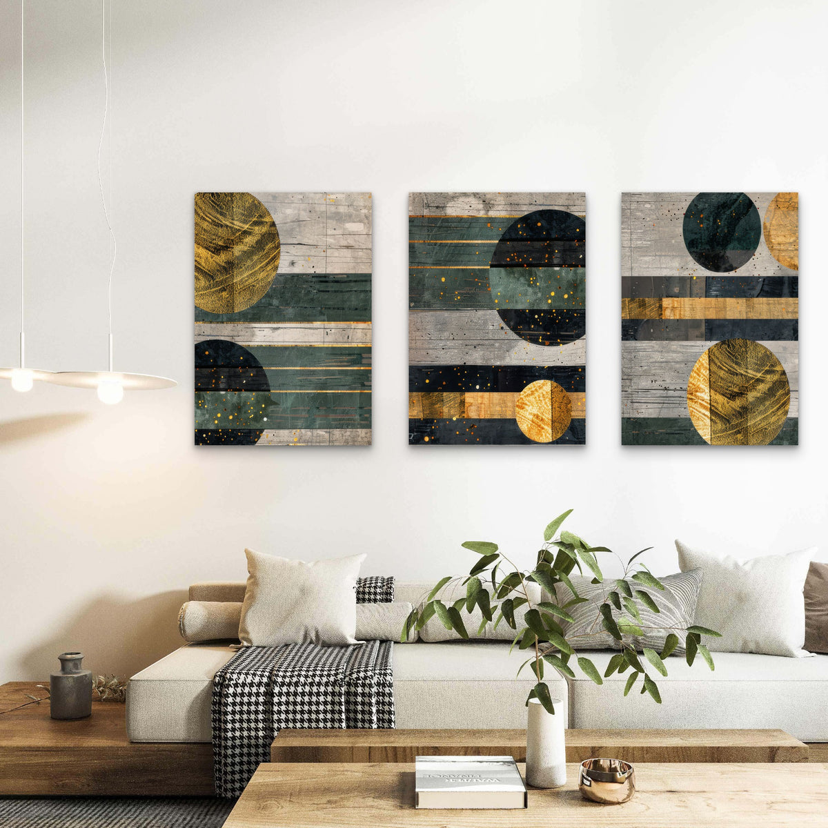 3pcs Modern Teal Green Gold Art Painting Wall Art Set Canvas Framed 40x60cm - High Quality Print 100% Australian Made Wall Canvas Ready to Hang