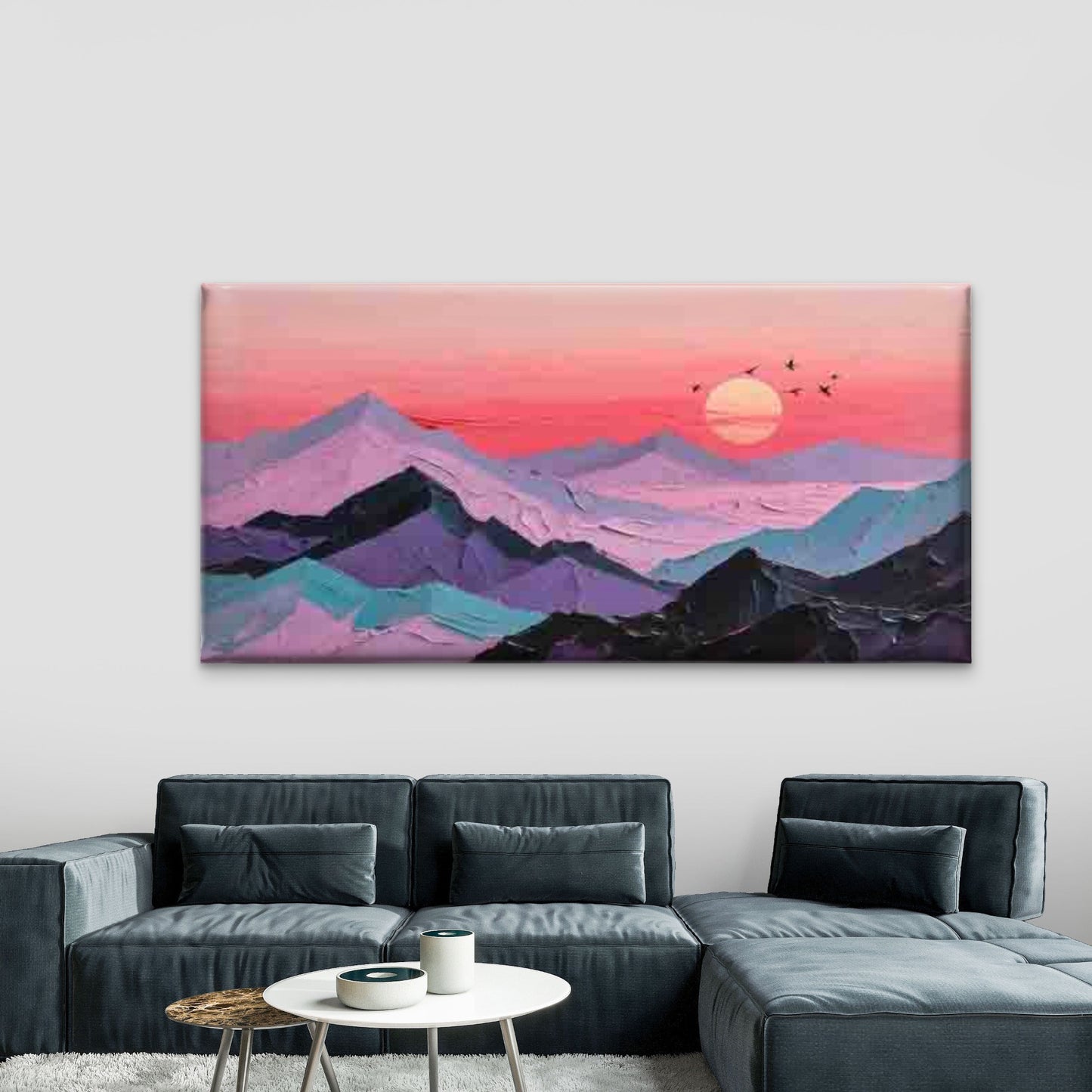Flying Birds & Mountain Sunset Wall Art Canvas Office Home Room Framed 120x60cm