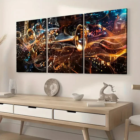3pcs Abstract Modern Fashion Musical Instrument Art Trumpet Wall Art Set Canvas Unframed - High Quality Print 100% Australian Made Wall Canvas